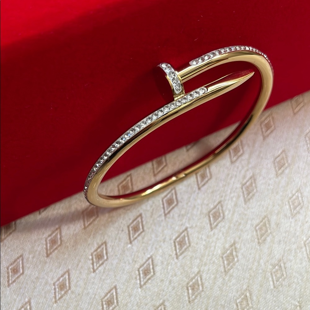 Gold Nail-Inspired Bracelet with Diamond Accents